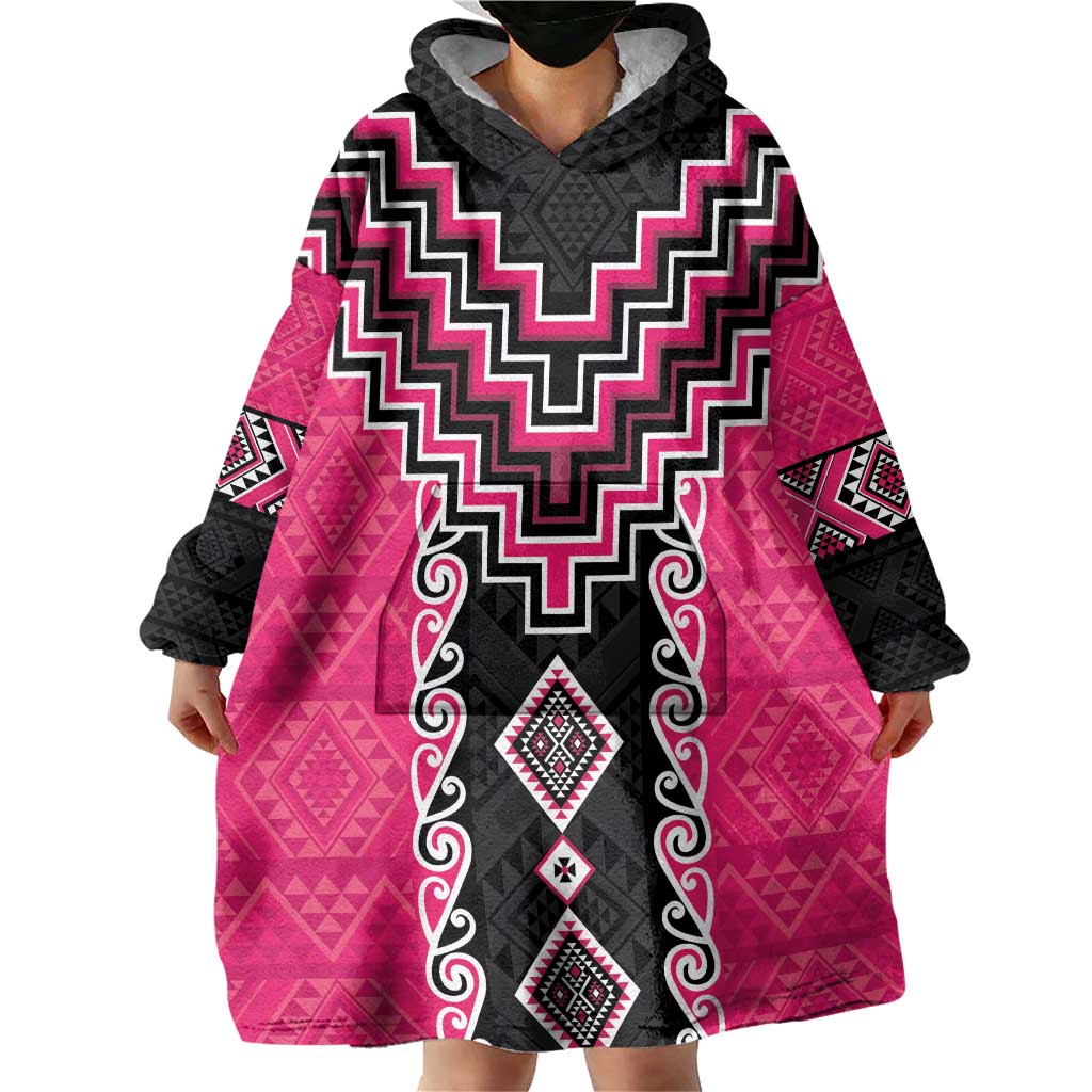 Pink Niho Taniwha Mix Poutama Wearable Blanket Hoodie Unique Taniko Aotearoa LT01 - Polynesian Pride