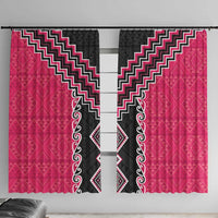 Pink Niho Taniwha Mix Poutama Window Curtain Unique Taniko Aotearoa LT01 With Hooks Pink - Polynesian Pride