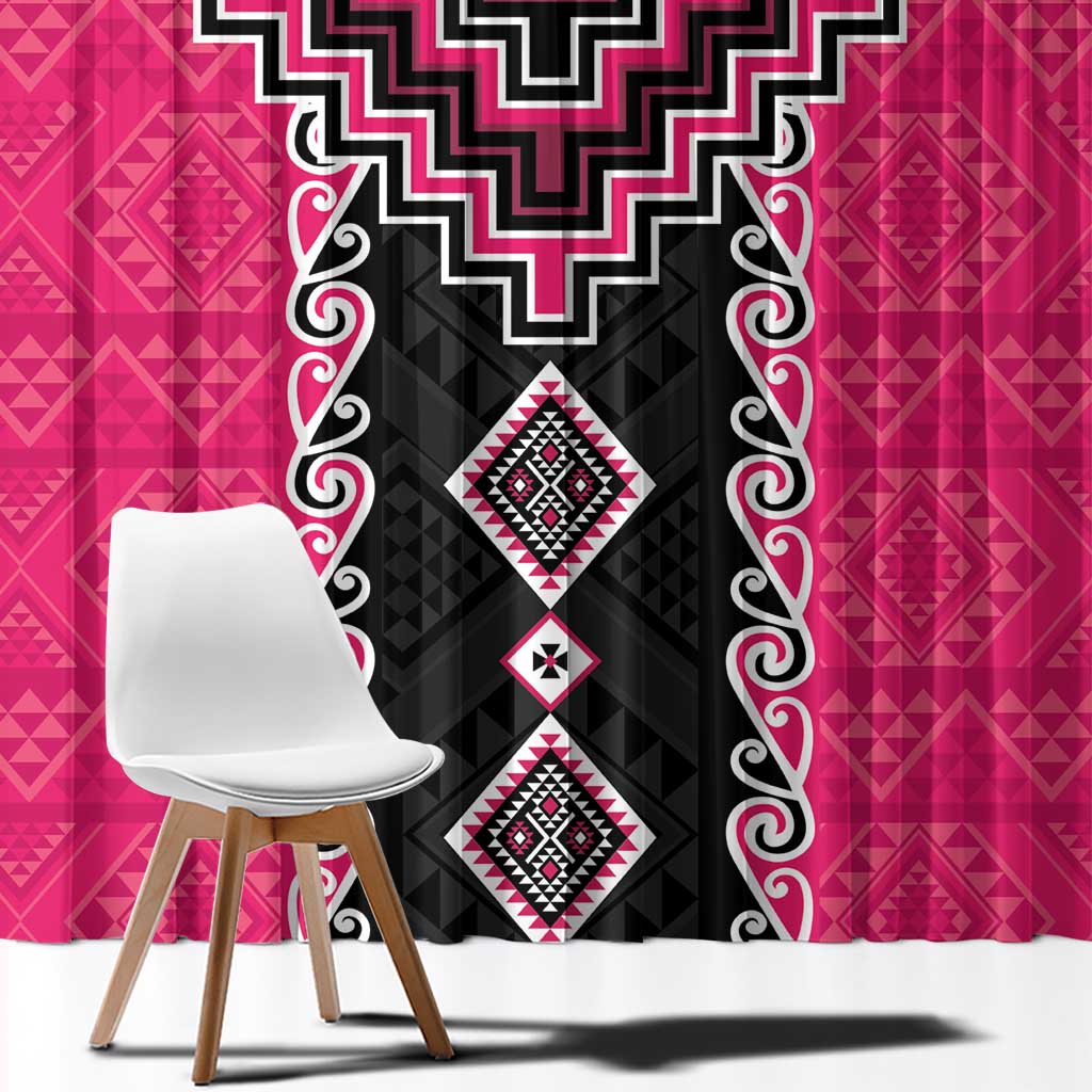 Pink Niho Taniwha Mix Poutama Window Curtain Unique Taniko Aotearoa LT01 - Polynesian Pride