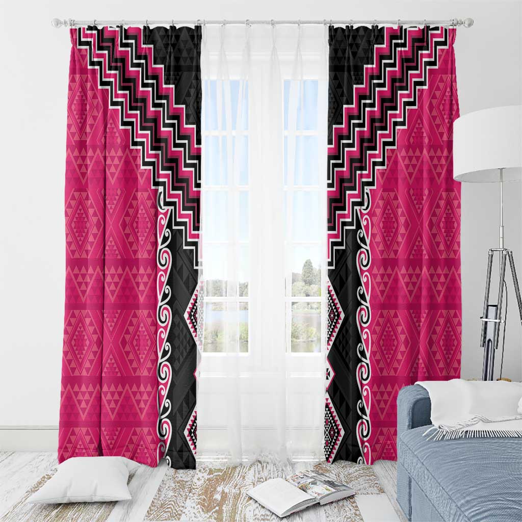 Pink Niho Taniwha Mix Poutama Window Curtain Unique Taniko Aotearoa LT01 - Polynesian Pride
