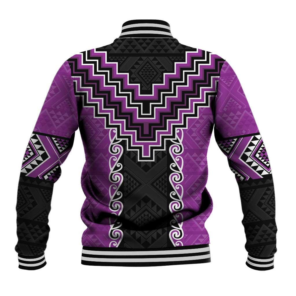 Purple Niho Taniwha Mix Poutama Baseball Jacket Unique Taniko Aotearoa LT01 - Polynesian Pride
