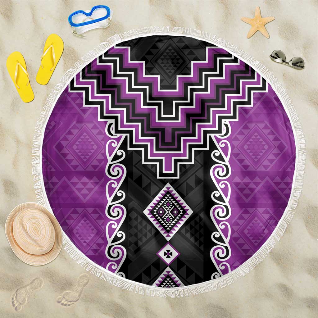 Purple Niho Taniwha Mix Poutama Beach Blanket Unique Taniko Aotearoa