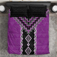 Purple Niho Taniwha Mix Poutama Bedding Set Unique Taniko Aotearoa