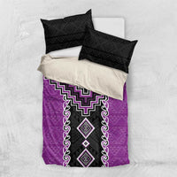 Purple Niho Taniwha Mix Poutama Bedding Set Unique Taniko Aotearoa