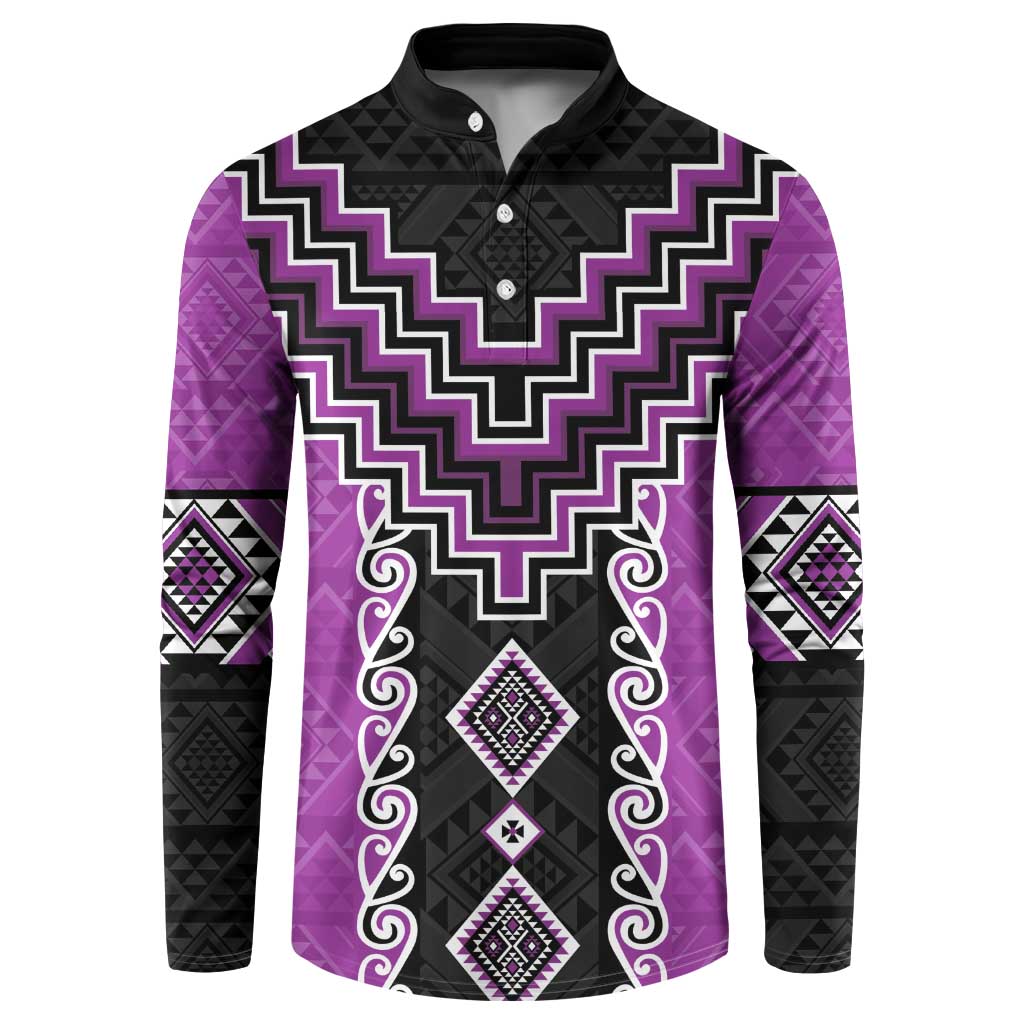 Purple Niho Taniwha Mix Poutama Button Sweatshirt Unique Taniko Aotearoa LT01 Purple - Polynesian Pride