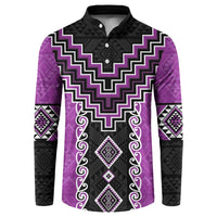 Purple Niho Taniwha Mix Poutama Button Sweatshirt Unique Taniko Aotearoa LT01 Purple - Polynesian Pride