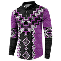 Purple Niho Taniwha Mix Poutama Button Sweatshirt Unique Taniko Aotearoa LT01 - Polynesian Pride