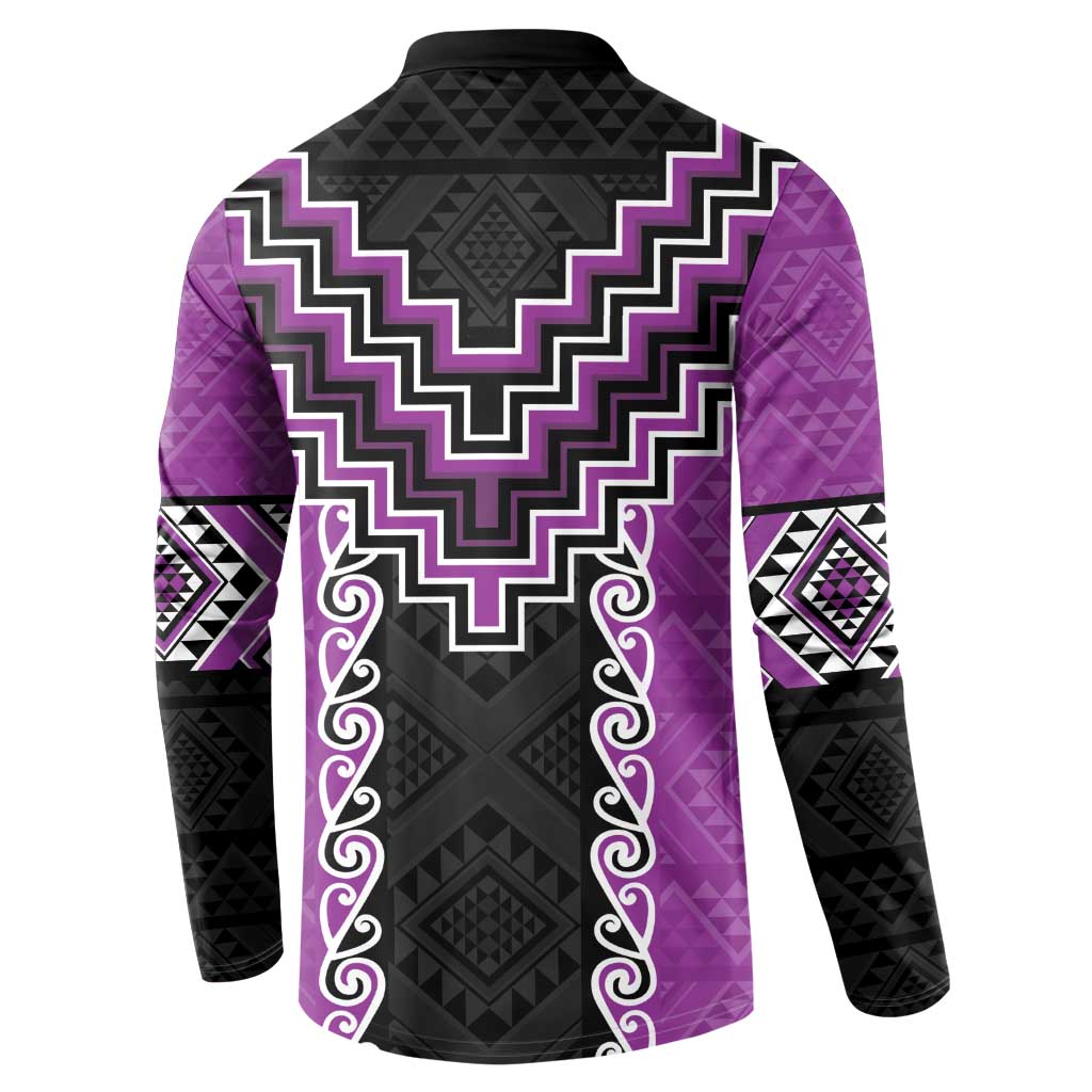 Purple Niho Taniwha Mix Poutama Button Sweatshirt Unique Taniko Aotearoa LT01 - Polynesian Pride