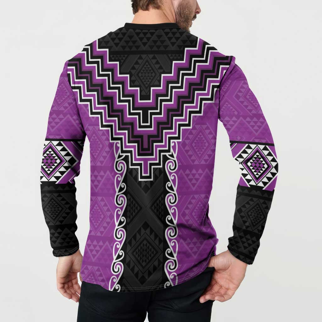 Purple Niho Taniwha Mix Poutama Button Sweatshirt Unique Taniko Aotearoa LT01 - Polynesian Pride