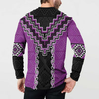 Purple Niho Taniwha Mix Poutama Button Sweatshirt Unique Taniko Aotearoa LT01 - Polynesian Pride