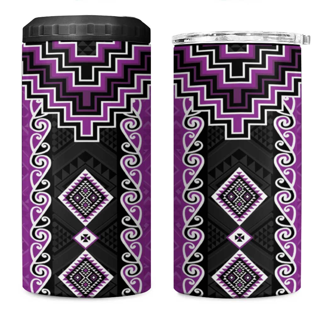 Purple Niho Taniwha Mix Poutama 4 in 1 Can Cooler Tumbler Unique Taniko Aotearoa LT01 One Size: 16 oz Purple - Polynesian Pride