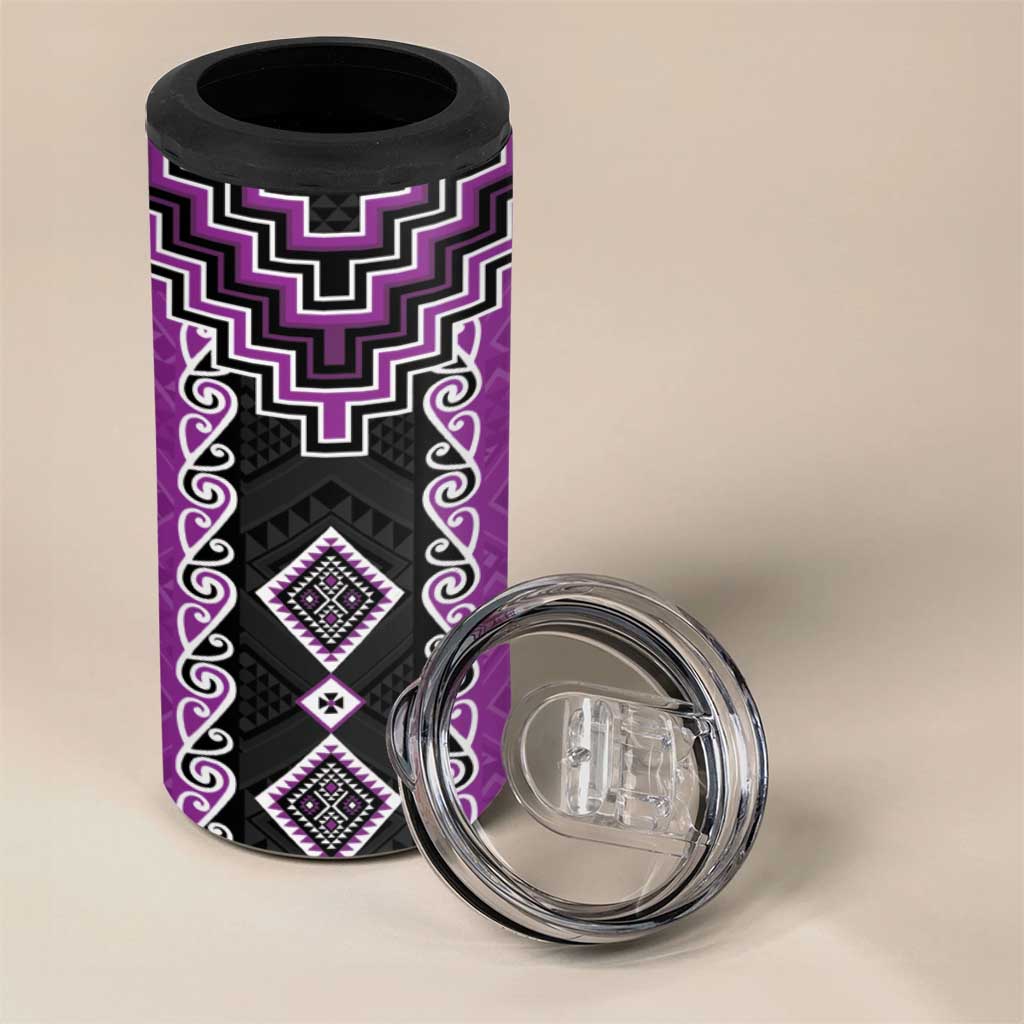 Purple Niho Taniwha Mix Poutama 4 in 1 Can Cooler Tumbler Unique Taniko Aotearoa LT01 - Polynesian Pride