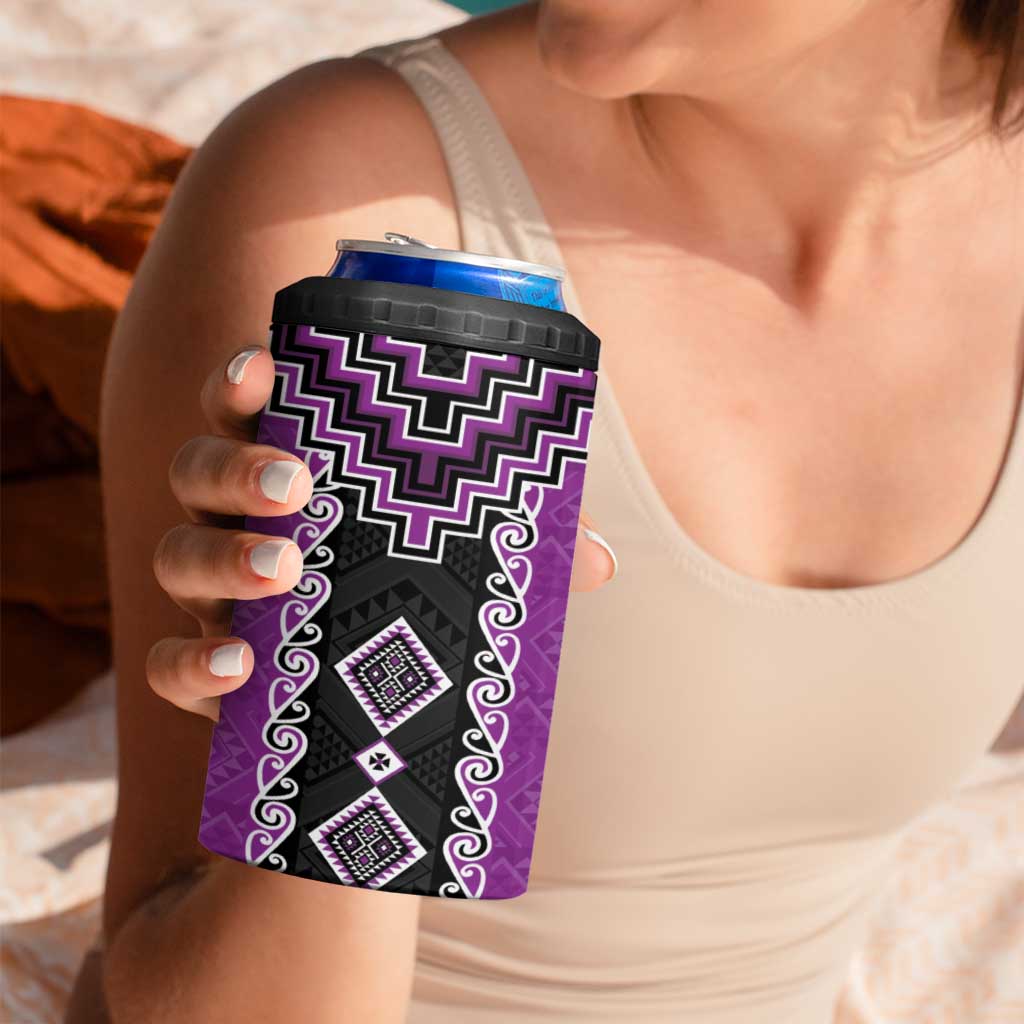 Purple Niho Taniwha Mix Poutama 4 in 1 Can Cooler Tumbler Unique Taniko Aotearoa LT01 - Polynesian Pride