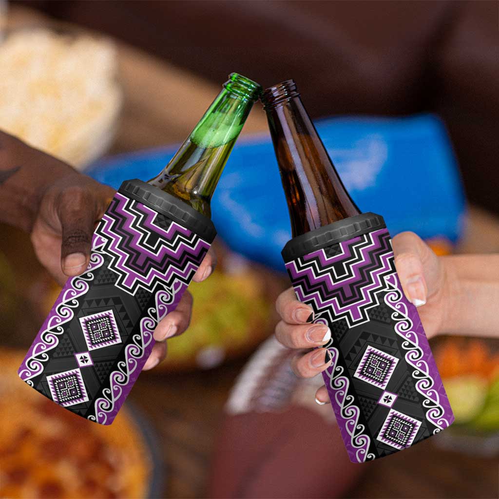 Purple Niho Taniwha Mix Poutama 4 in 1 Can Cooler Tumbler Unique Taniko Aotearoa LT01 - Polynesian Pride