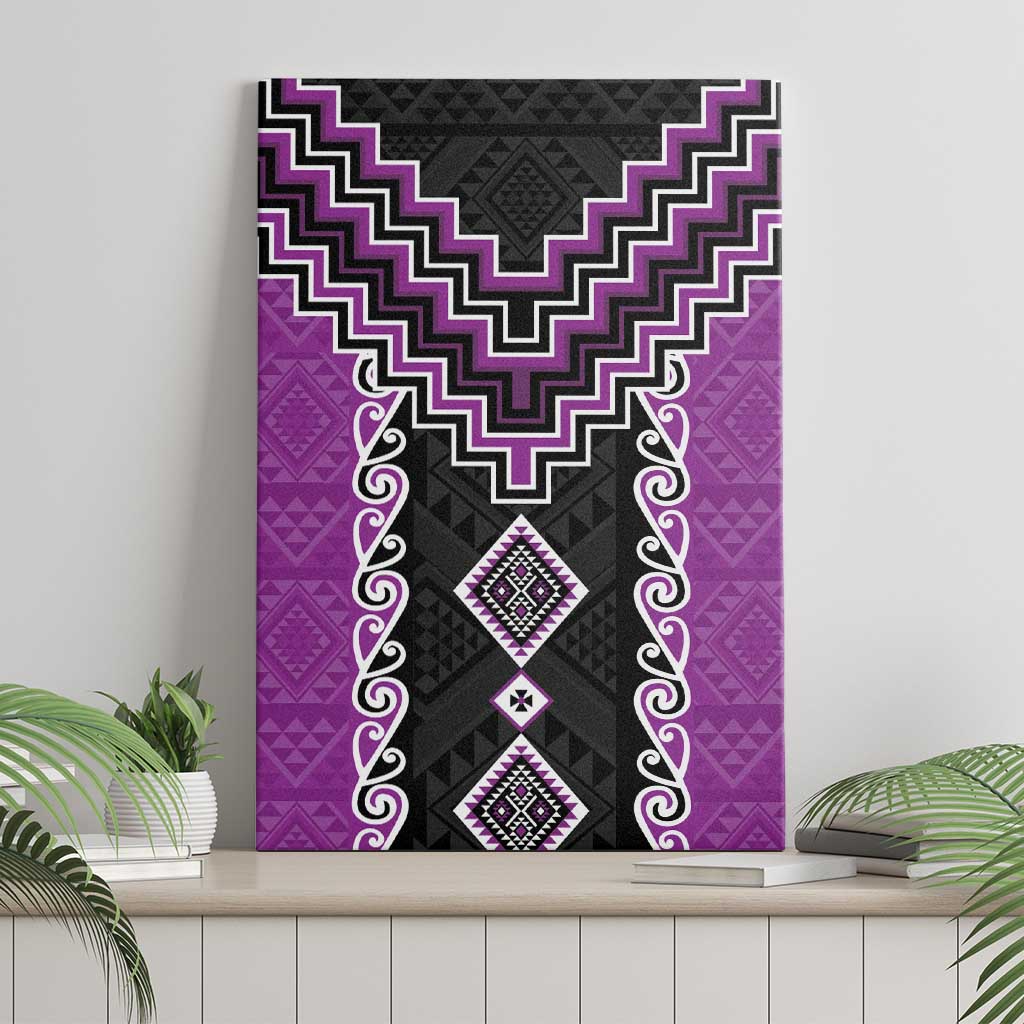 Purple Niho Taniwha Mix Poutama Canvas Wall Art Unique Taniko Aotearoa