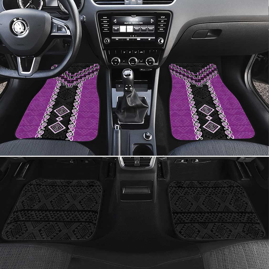 Purple Niho Taniwha Mix Poutama Car Mats Unique Taniko Aotearoa LT01 Set 4pcs Purple - Polynesian Pride