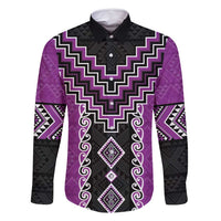 Purple Niho Taniwha Mix Poutama Family Matching Mermaid Dress and Hawaiian Shirt Unique Taniko Aotearoa