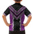 Purple Niho Taniwha Mix Poutama Family Matching Off Shoulder Short Dress and Hawaiian Shirt Unique Taniko Aotearoa