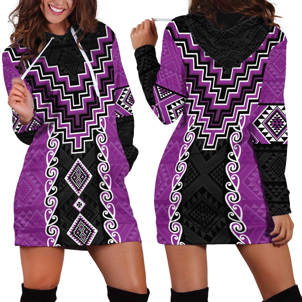 Purple Niho Taniwha Mix Poutama Hoodie Dress Unique Taniko Aotearoa LT01 - Polynesian Pride