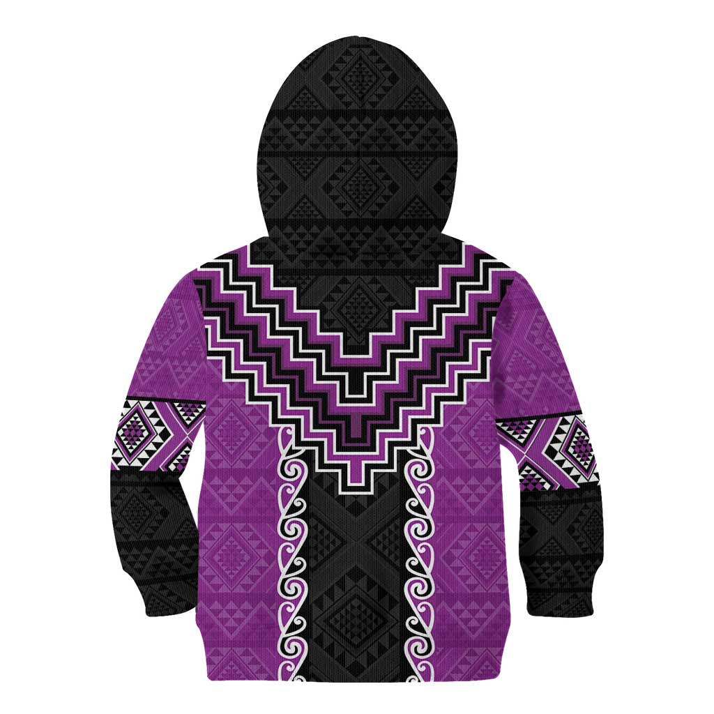 Purple Niho Taniwha Mix Poutama Kid Hoodie Unique Taniko Aotearoa