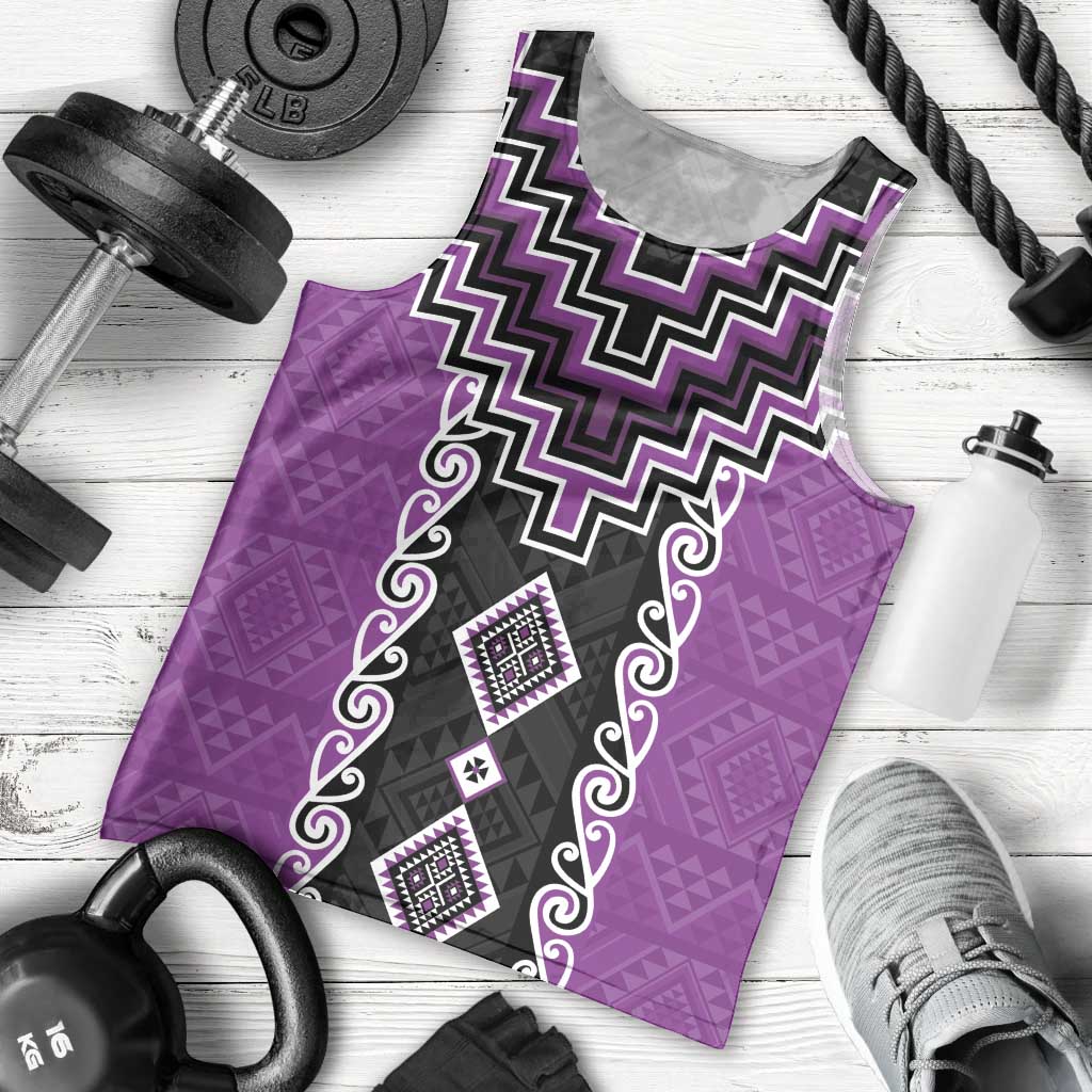 Purple Niho Taniwha Mix Poutama Men Tank Top Unique Taniko Aotearoa LT01 - Polynesian Pride