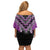 Purple Niho Taniwha Mix Poutama Off Shoulder Short Dress Unique Taniko Aotearoa