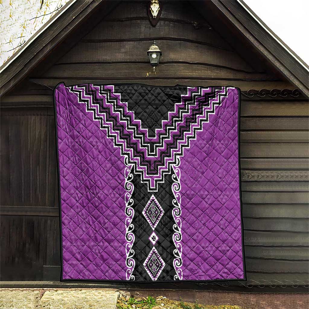 Purple Niho Taniwha Mix Poutama Quilt Unique Taniko Aotearoa