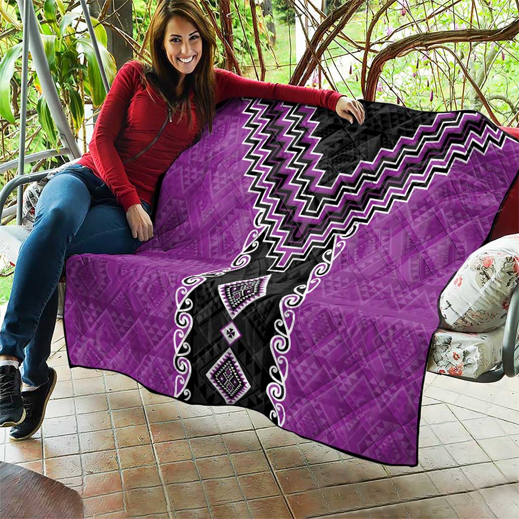 Purple Niho Taniwha Mix Poutama Quilt Unique Taniko Aotearoa
