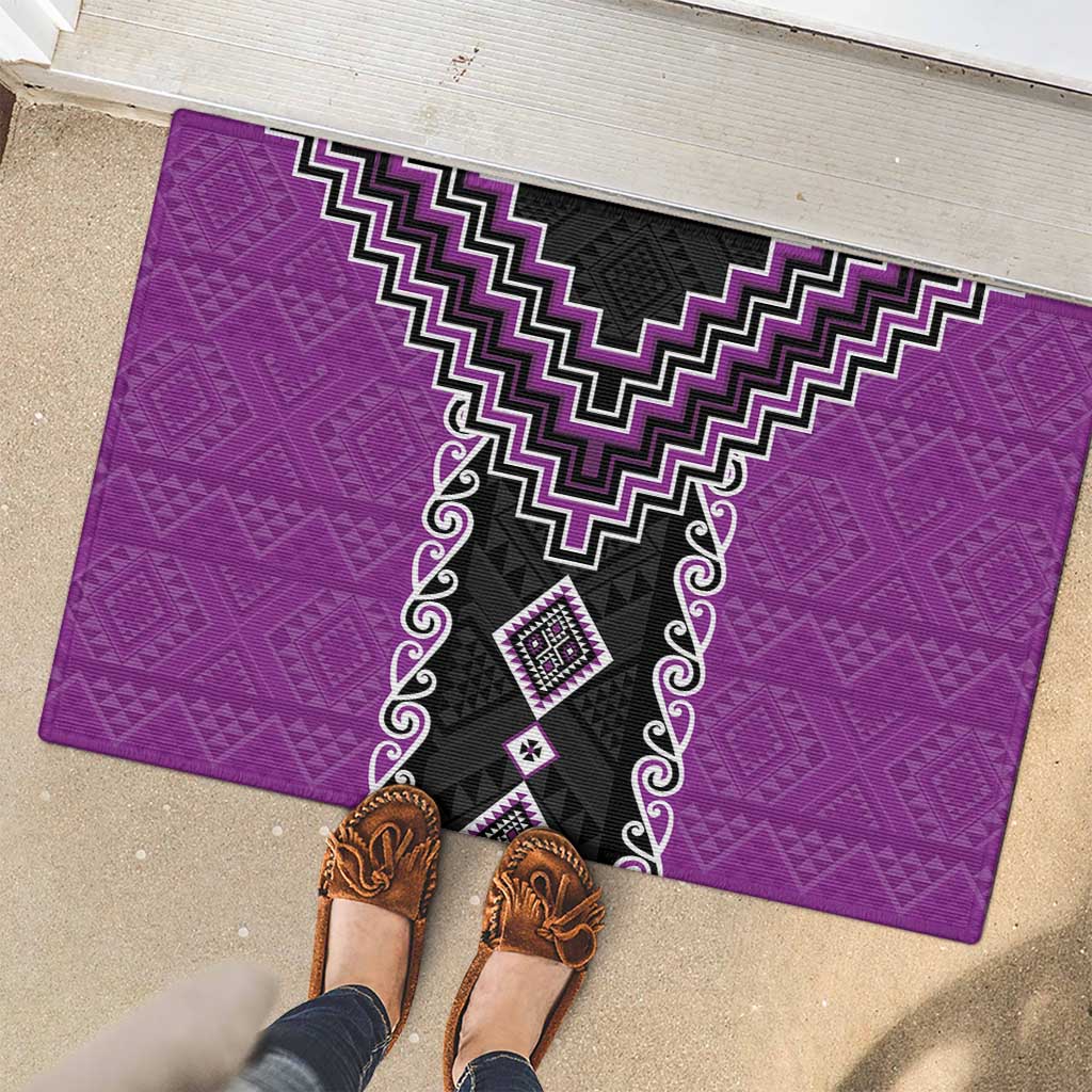 Purple Niho Taniwha Mix Poutama Rubber Doormat Unique Taniko Aotearoa LT01 - Polynesian Pride
