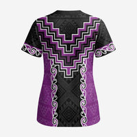 Purple Niho Taniwha Mix Poutama Scrub Top Unique Taniko Aotearoa LT01 - Polynesian Pride