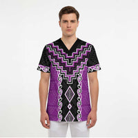 Purple Niho Taniwha Mix Poutama Scrub Top Unique Taniko Aotearoa LT01 - Polynesian Pride