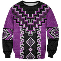 Purple Niho Taniwha Mix Poutama Sweatshirt Unique Taniko Aotearoa LT01 Unisex Purple - Polynesian Pride
