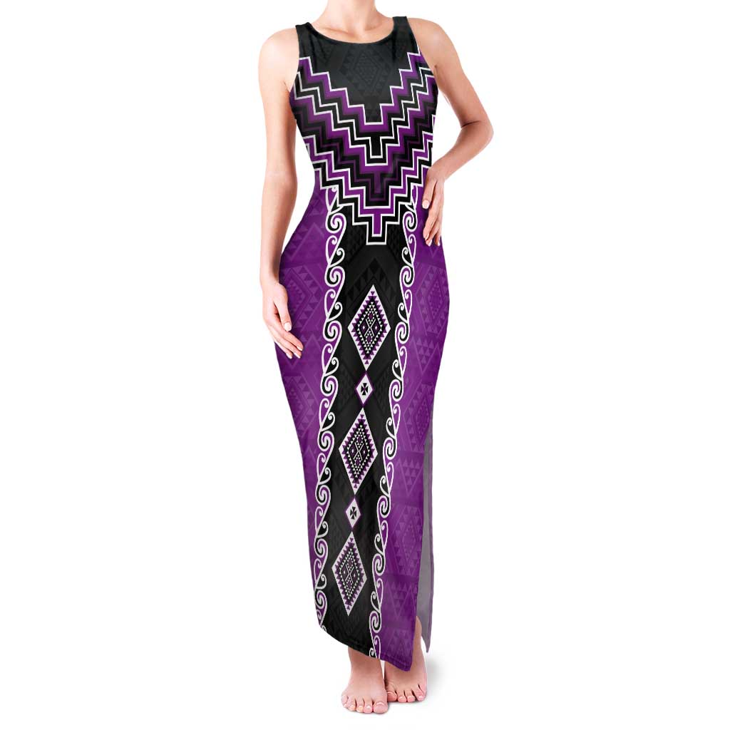 Purple Niho Taniwha Mix Poutama Tank Maxi Dress Unique Taniko Aotearoa LT01 Women Purple - Polynesian Pride