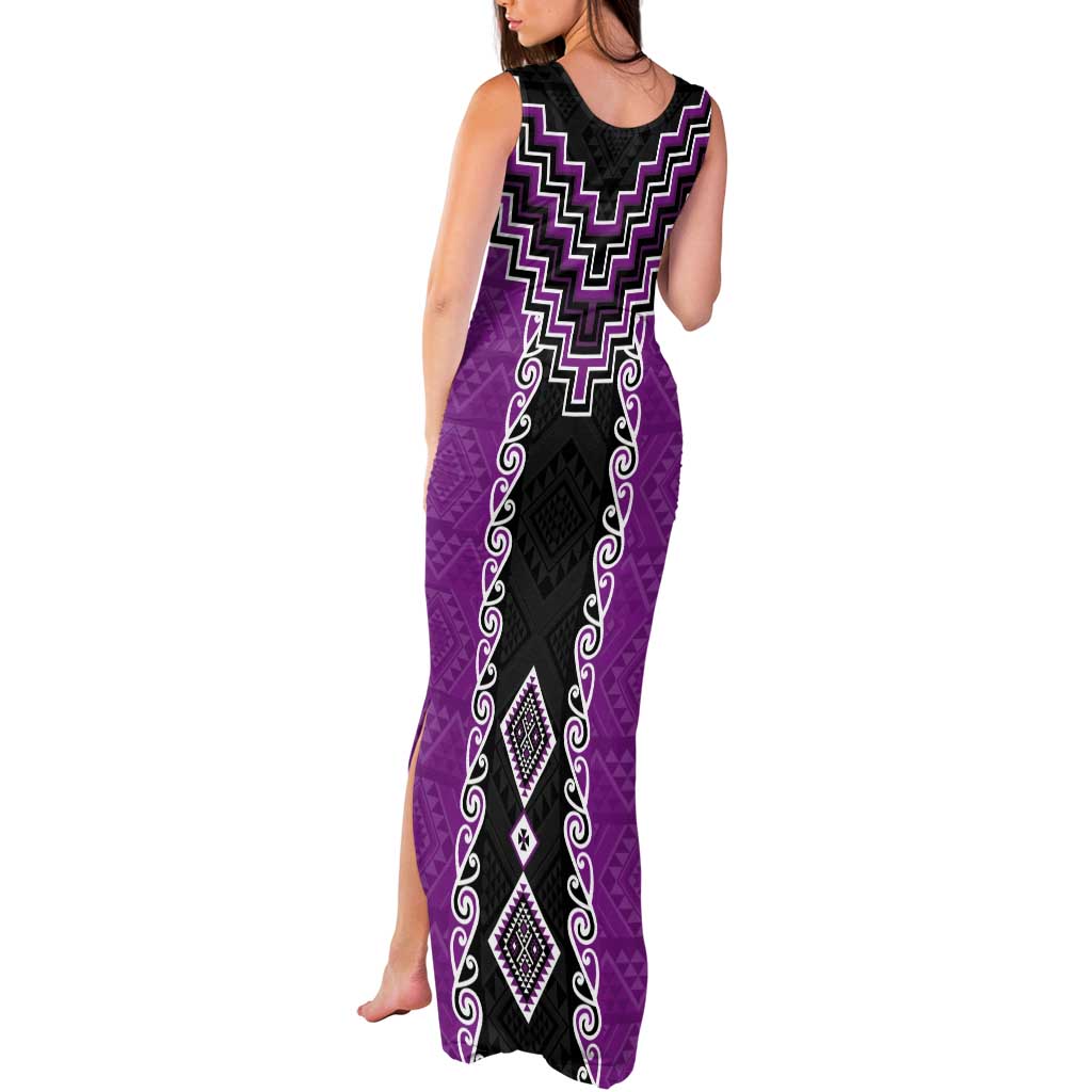 Purple Niho Taniwha Mix Poutama Tank Maxi Dress Unique Taniko Aotearoa LT01 - Polynesian Pride