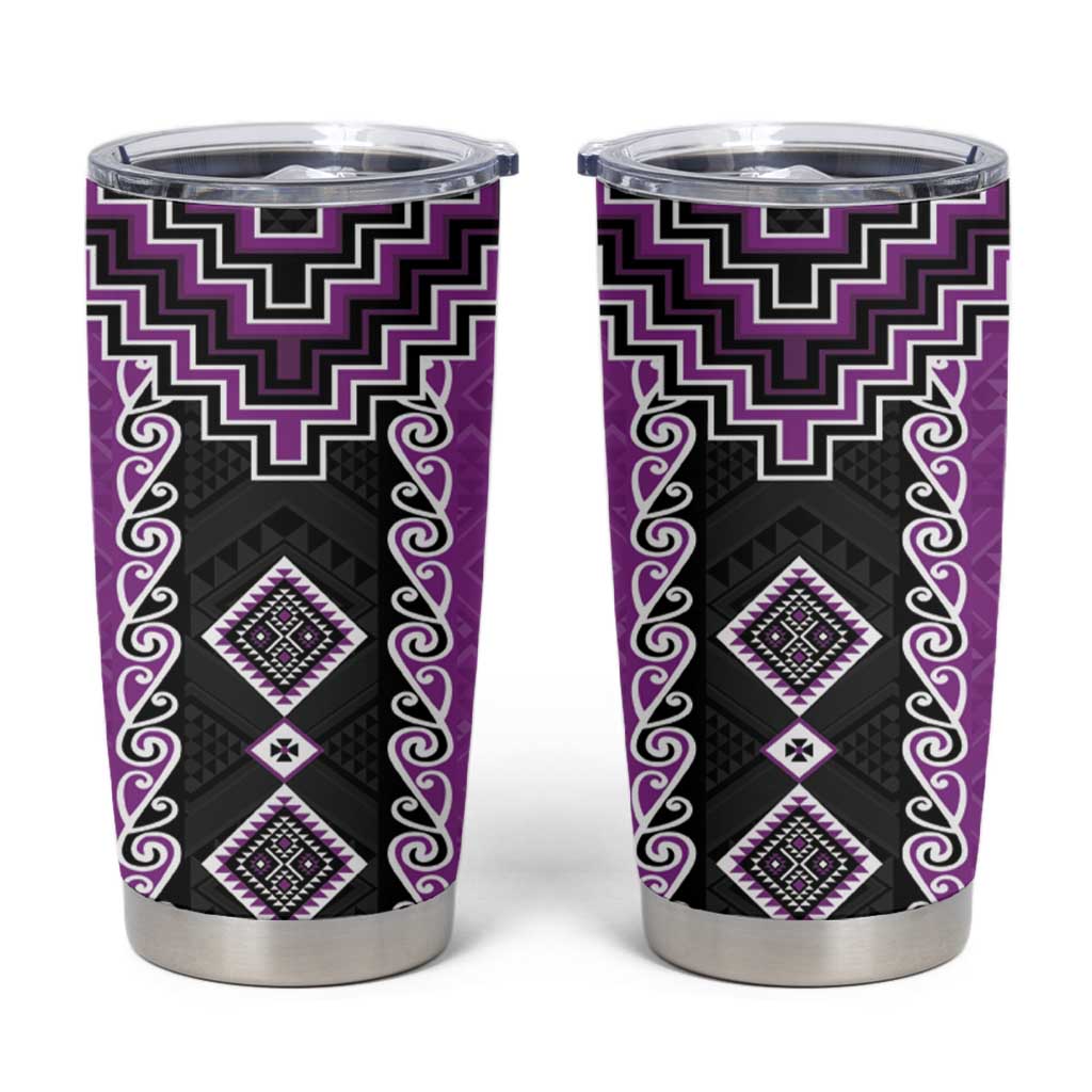 Purple Niho Taniwha Mix Poutama Tumbler Cup Unique Taniko Aotearoa LT01 Purple - Polynesian Pride