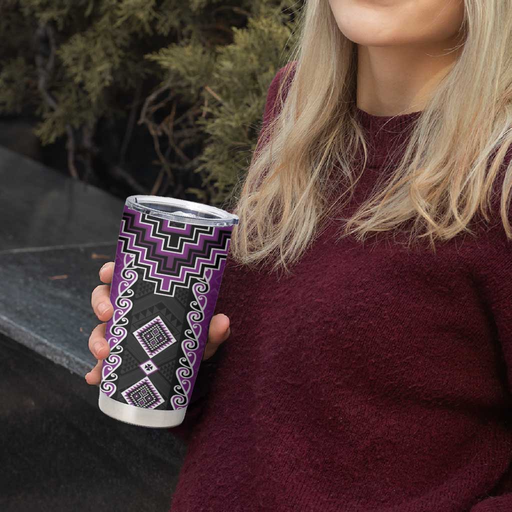 Purple Niho Taniwha Mix Poutama Tumbler Cup Unique Taniko Aotearoa LT01 - Polynesian Pride