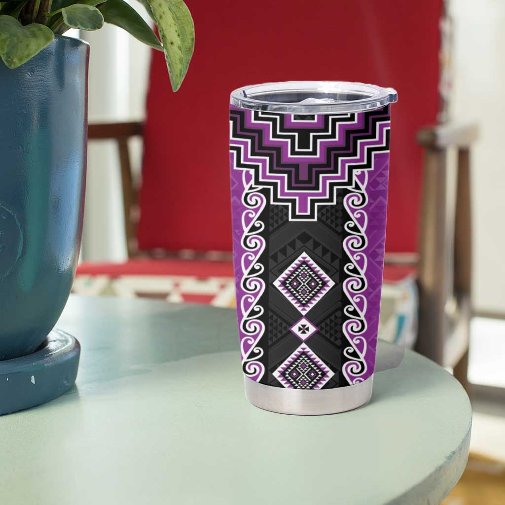 Purple Niho Taniwha Mix Poutama Tumbler Cup Unique Taniko Aotearoa LT01 - Polynesian Pride
