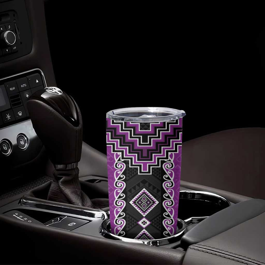 Purple Niho Taniwha Mix Poutama Tumbler Cup Unique Taniko Aotearoa LT01 - Polynesian Pride