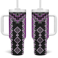 Purple Niho Taniwha Mix Poutama Tumbler With Handle Unique Taniko Aotearoa LT01 One Size: 40 oz Purple - Polynesian Pride