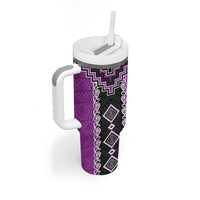 Purple Niho Taniwha Mix Poutama Tumbler With Handle Unique Taniko Aotearoa LT01 - Polynesian Pride