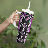 Purple Niho Taniwha Mix Poutama Tumbler With Handle Unique Taniko Aotearoa LT01 - Polynesian Pride