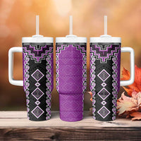 Purple Niho Taniwha Mix Poutama Tumbler With Handle Unique Taniko Aotearoa LT01 - Polynesian Pride