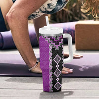 Purple Niho Taniwha Mix Poutama Tumbler With Handle Unique Taniko Aotearoa LT01 - Polynesian Pride