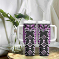 Purple Niho Taniwha Mix Poutama Tumbler With Handle Unique Taniko Aotearoa LT01 - Polynesian Pride