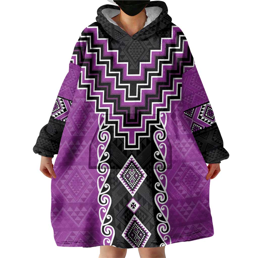 Purple Niho Taniwha Mix Poutama Wearable Blanket Hoodie Unique Taniko Aotearoa LT01 - Polynesian Pride