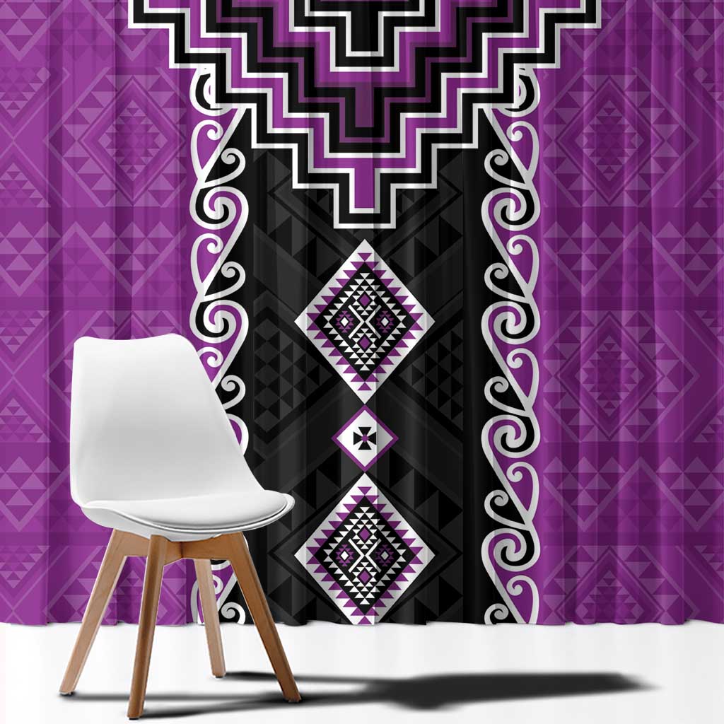Purple Niho Taniwha Mix Poutama Window Curtain Unique Taniko Aotearoa LT01 - Polynesian Pride