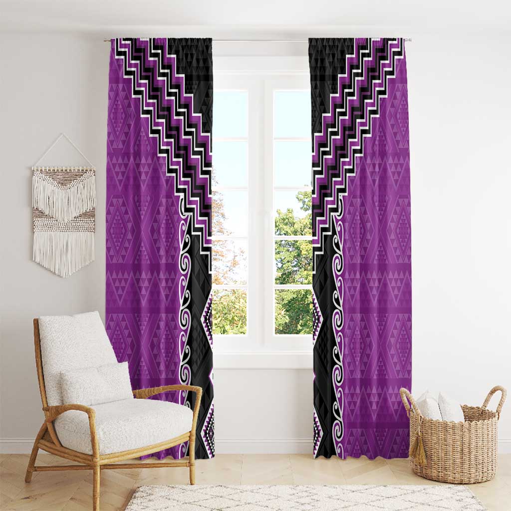 Purple Niho Taniwha Mix Poutama Window Curtain Unique Taniko Aotearoa LT01 - Polynesian Pride