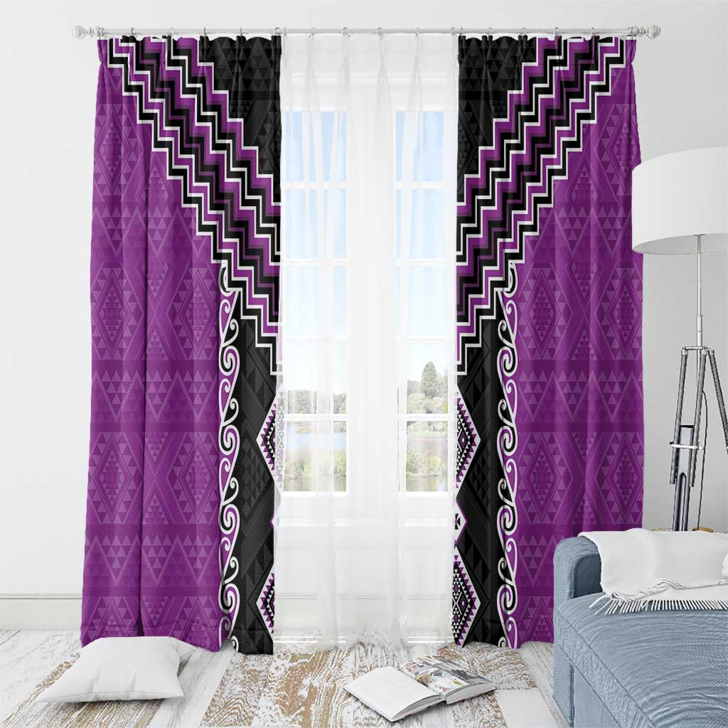 Purple Niho Taniwha Mix Poutama Window Curtain Unique Taniko Aotearoa LT01 - Polynesian Pride