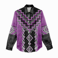 Purple Niho Taniwha Mix Poutama Women Casual Shirt Unique Taniko Aotearoa