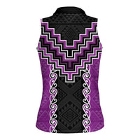 Purple Niho Taniwha Mix Poutama Women Sleeveless Polo Shirt Unique Taniko Aotearoa